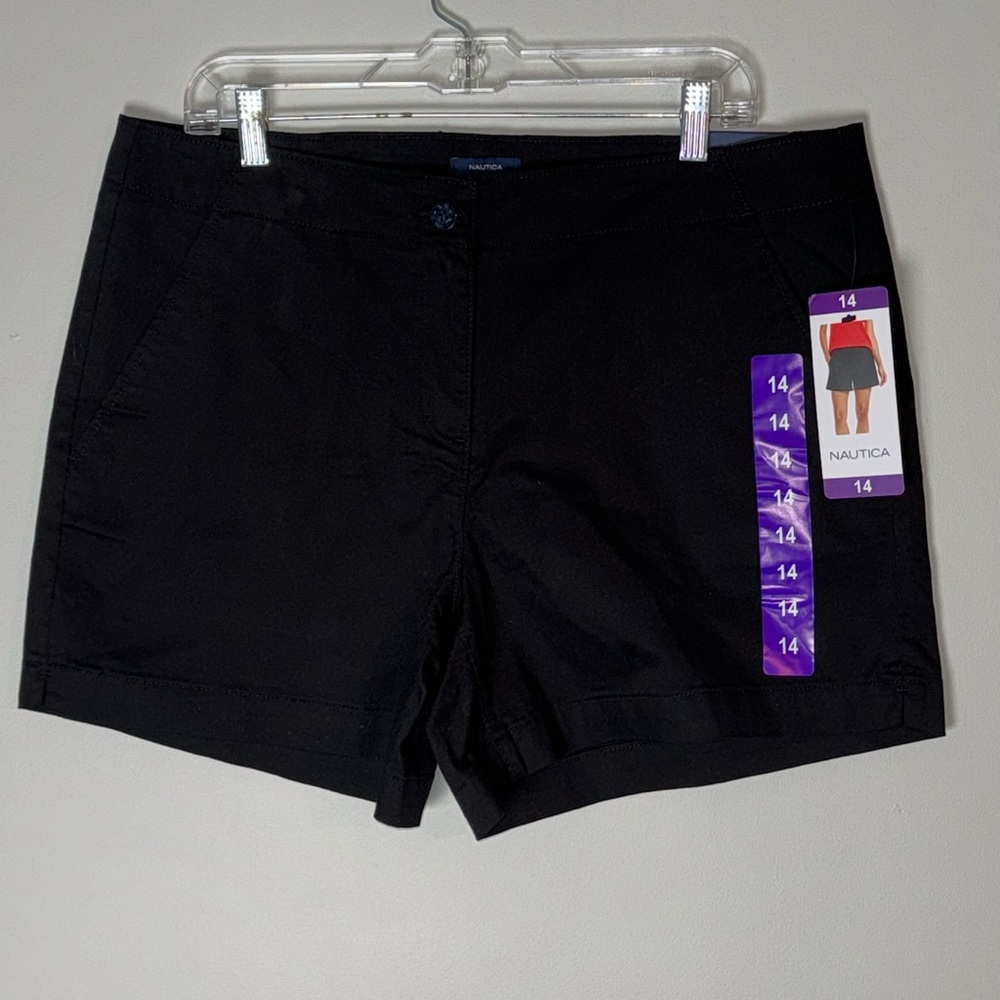 New Nautica Black Mid Rise Twill Shorts 14